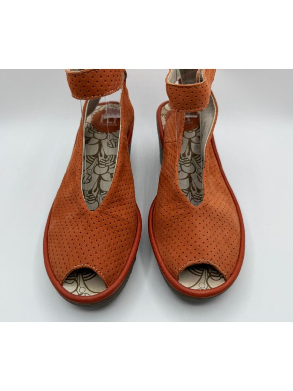 Fly London Yala Wedge Sandal Size EU37/ US6.5 Orange Perforated Leather Shoes - Picture 4 of 13